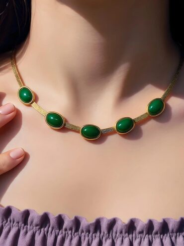 Adorn your spirit with the Golden Jade Necklace—a luminous dance of golden allure and the serene mystique of jade, gracefully echoing timeless elegance and poetic beauty.